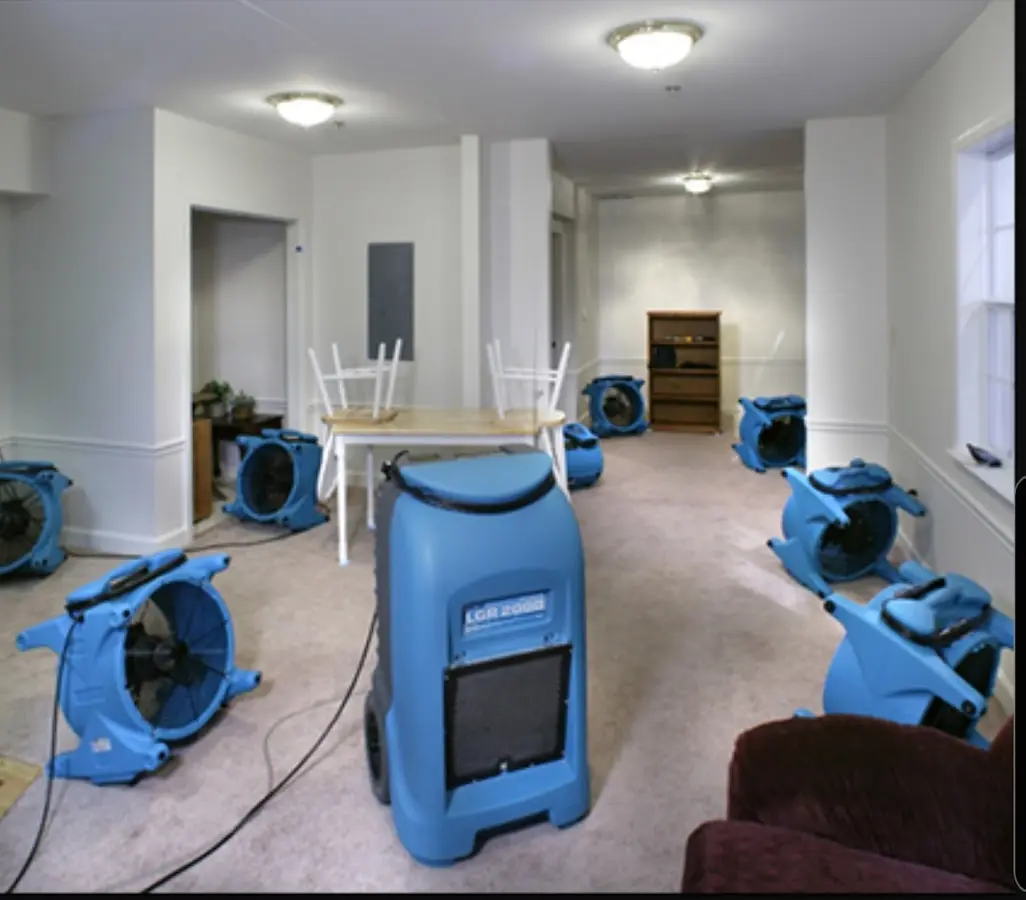 Air movers and dehumidifier setup for Water Damage Restoration in Raytown